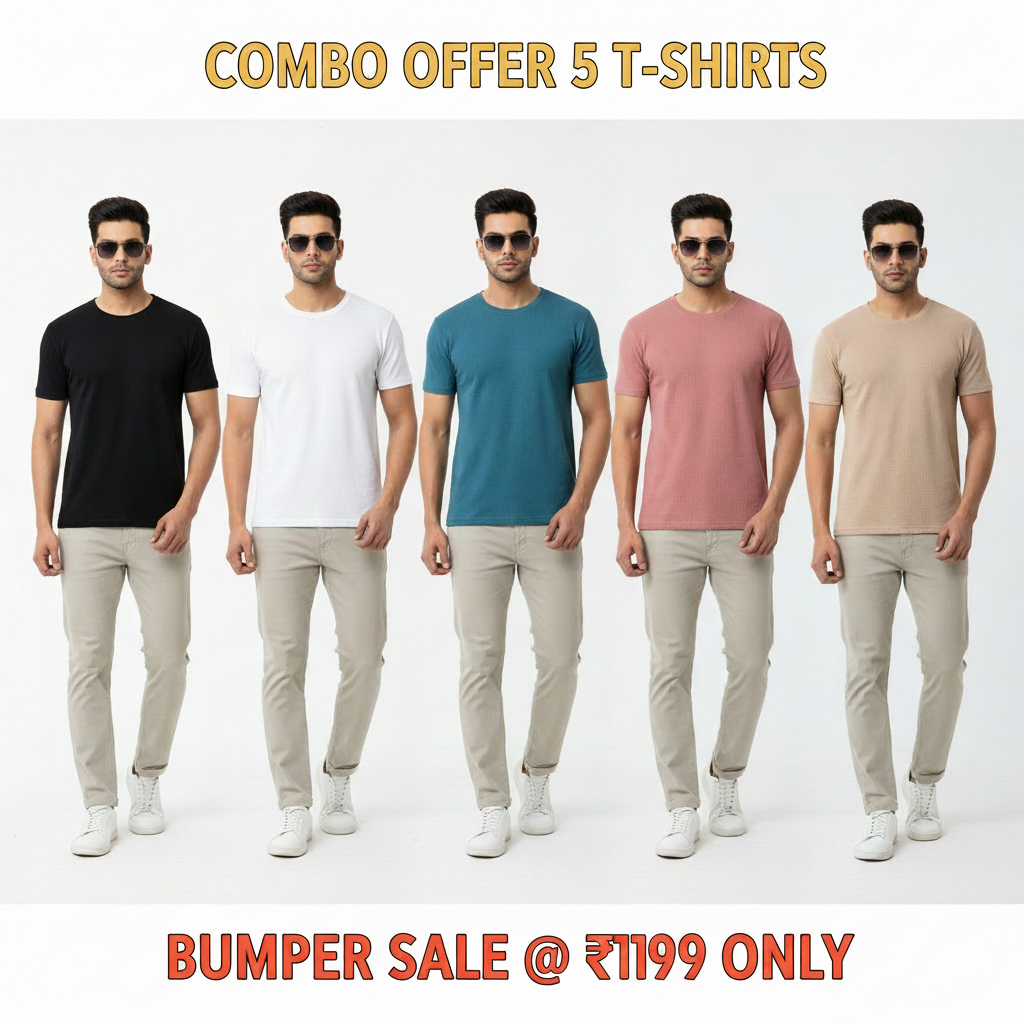 Combo Offer 5 T-Shirts ₹1199