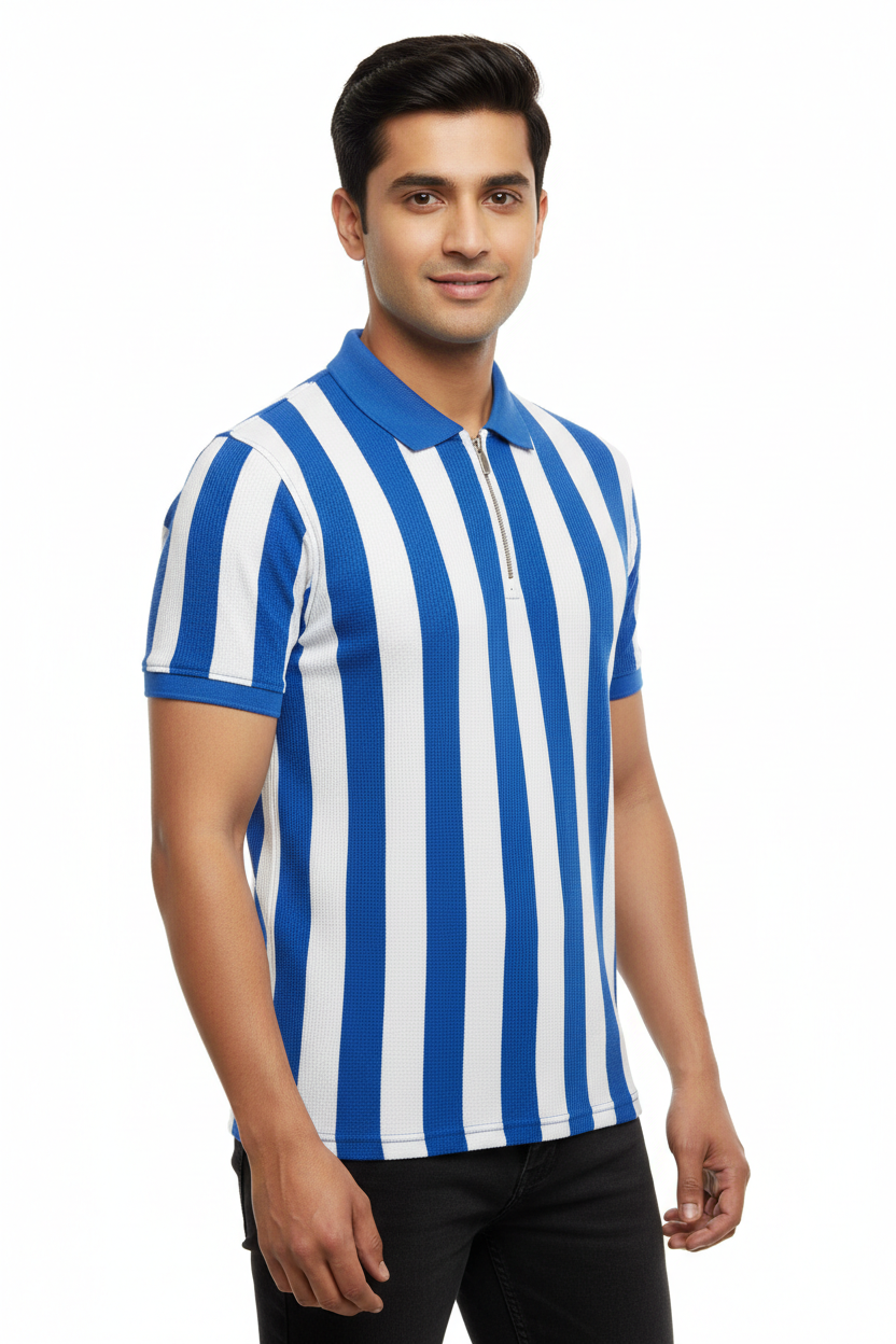 Dezire Striped Zip Polo T-Shirt – Royal Blue
