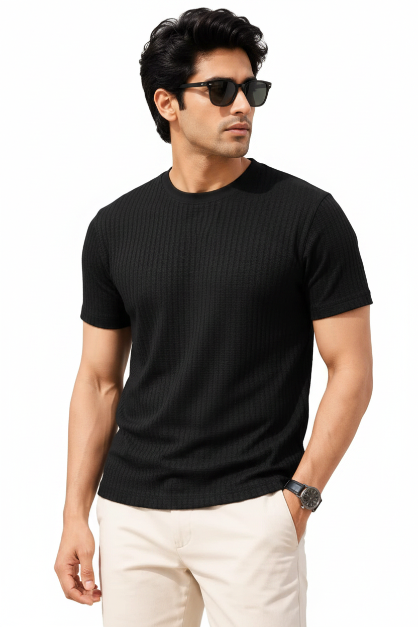 Waffle Knit T-Shirt Black