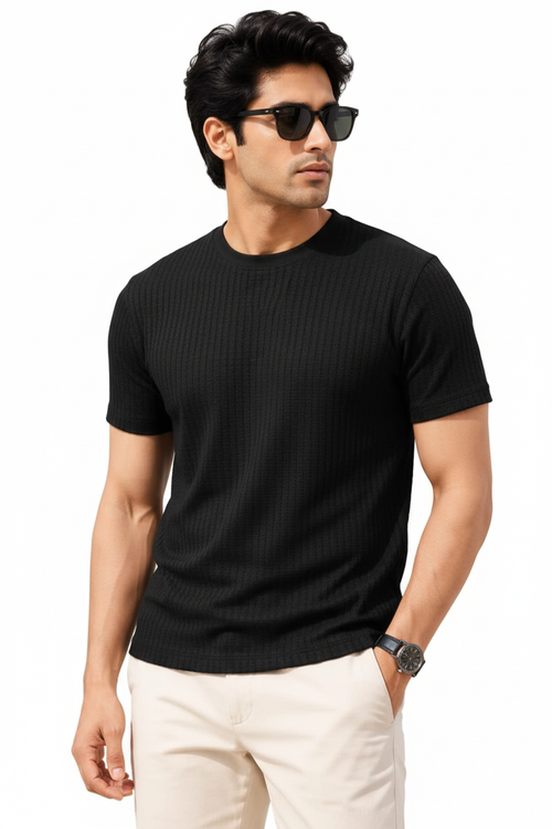 Waffle Knit T-Shirt Black