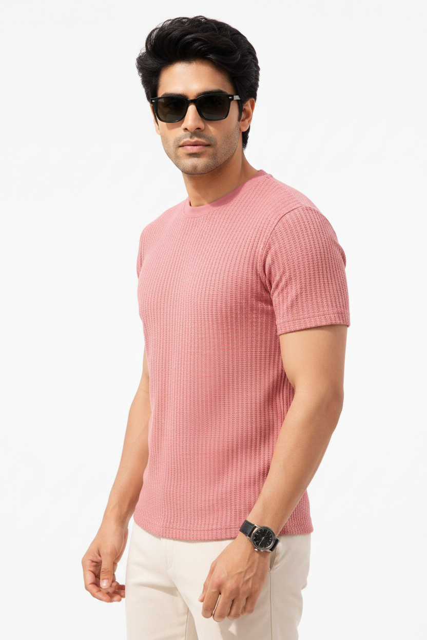 Waffle Knit T-Shirt Dusty Pink