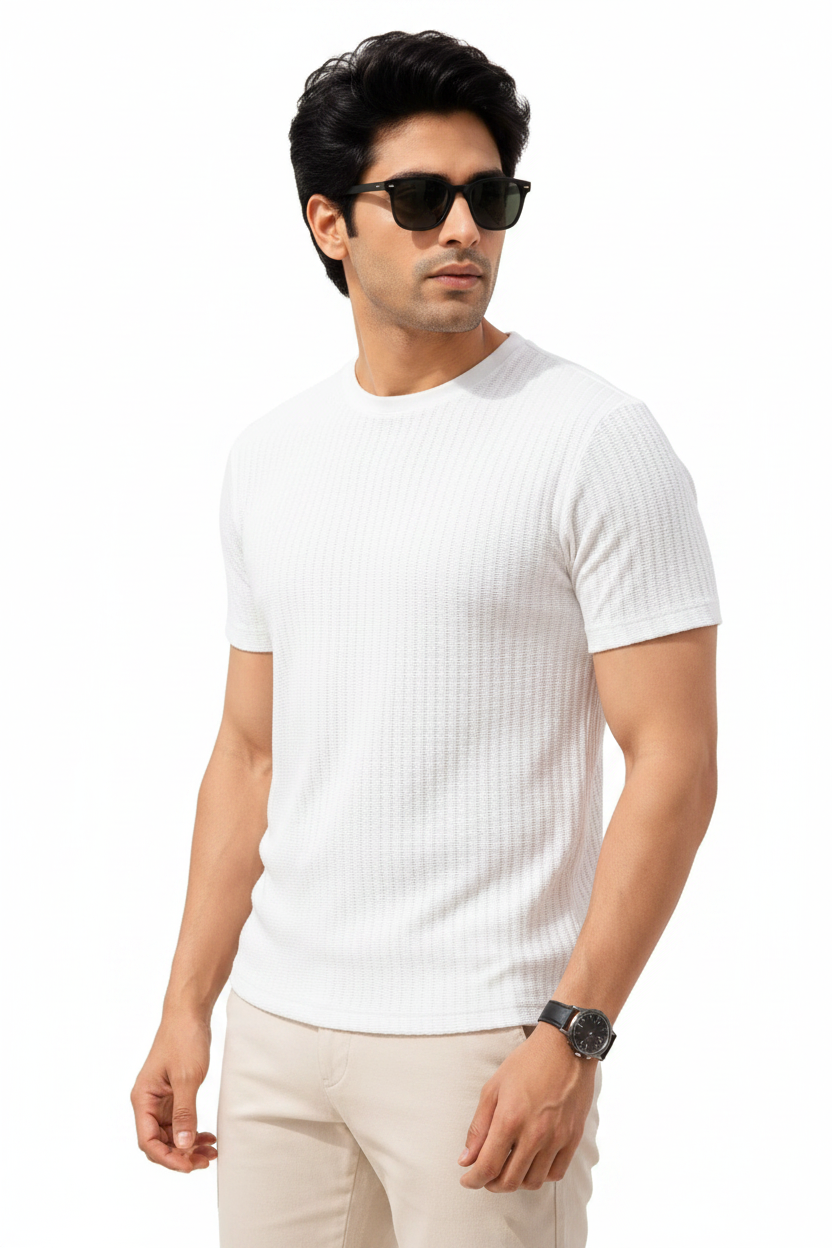 Waffle Knit T-Shirt White